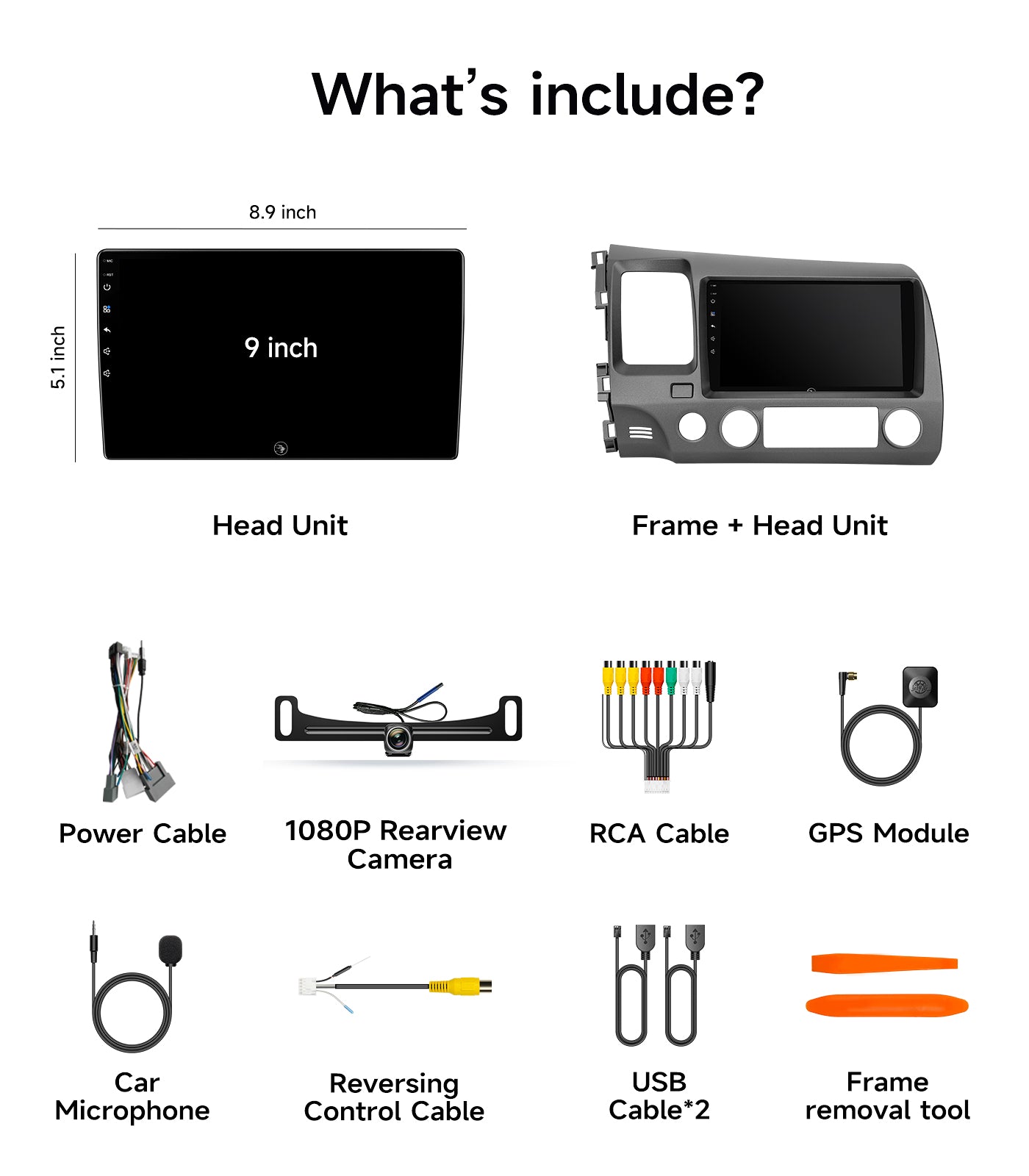 9" Android Car Radio Stereo for Honda Civic 2006-2011 Wireless Car play and Android Auto