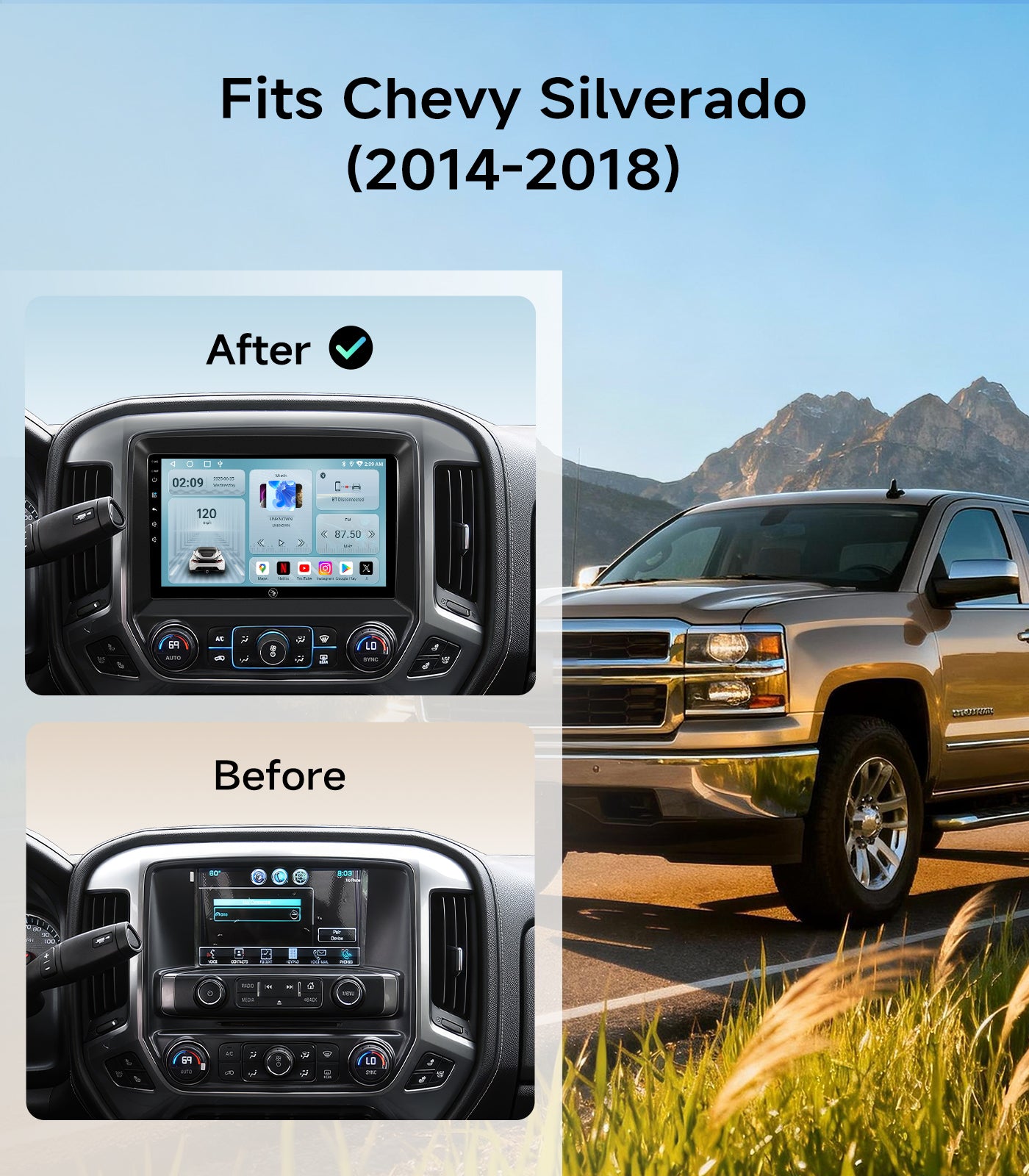 10.2"Full Touch Screen Car Stereo for Chevy Silverado & GMC Sierra 2014-2018