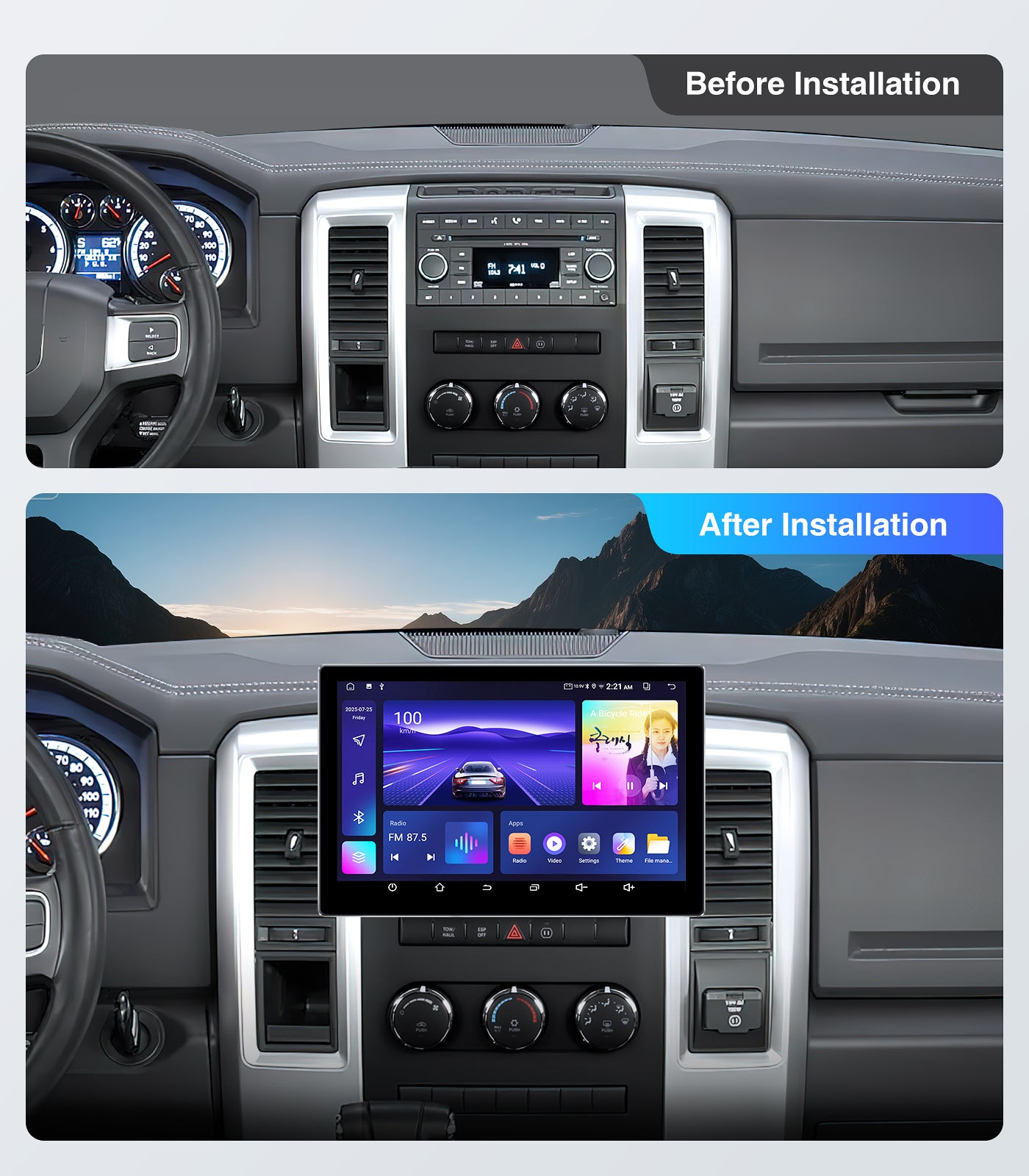 11.5" Car Radio Stereo Upgrade for 2009-2012 Dodge Ram 1500 2500 3500 w/Wireless Car play Android