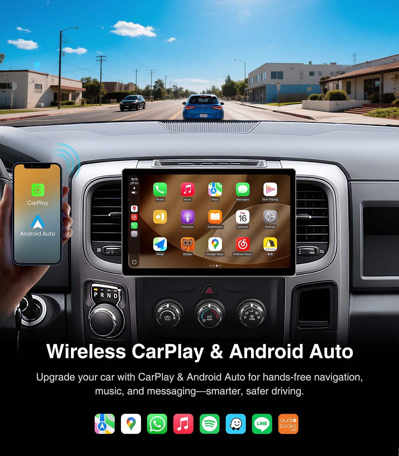 11.5" Car Radio Stereo for 2013-2018 Dodge Ram 1500/2500/3500 w/Wireless Car play and Android Auto