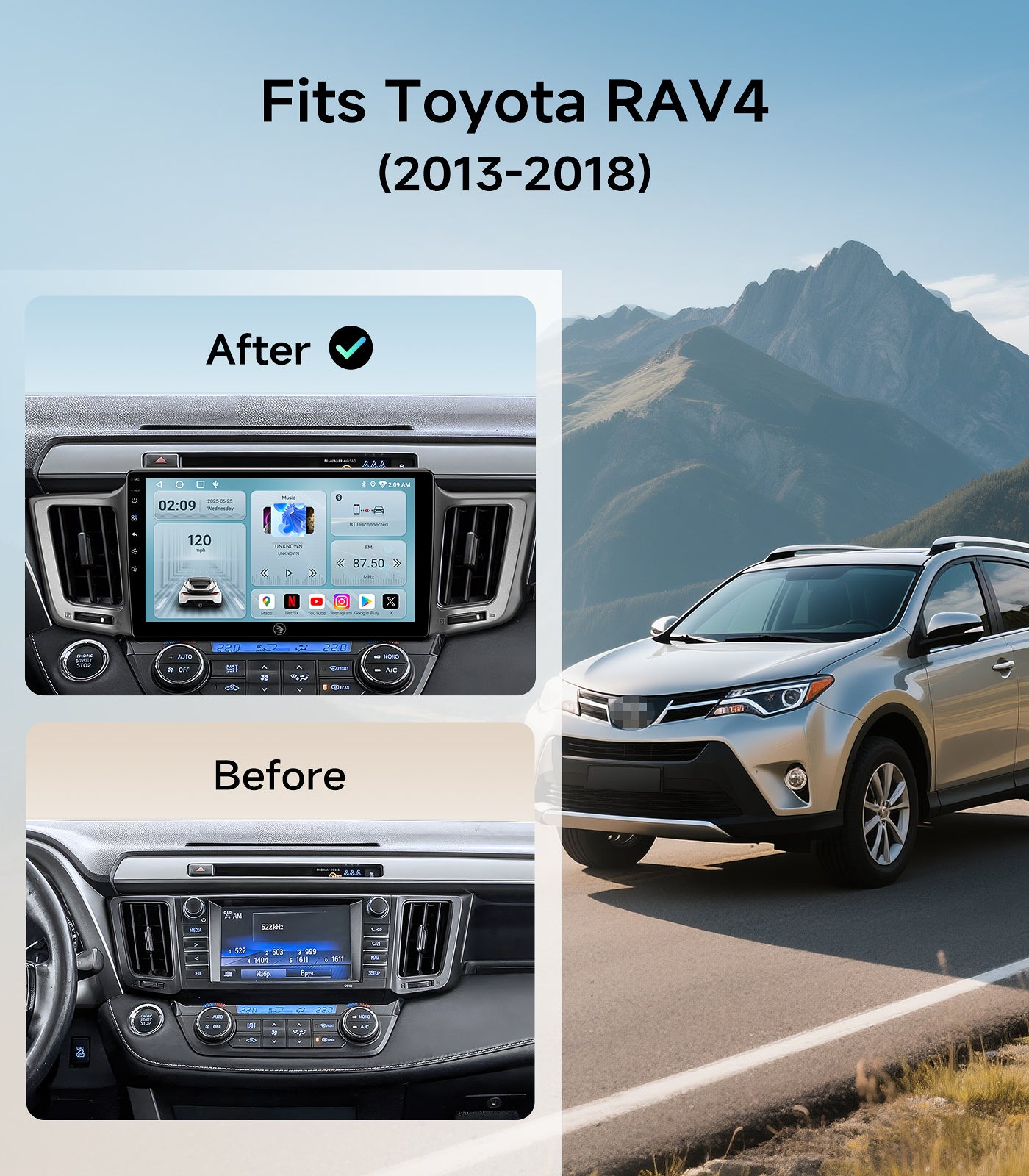 10.2" Android Car Radio Stereo for Toyota RAV4 2013-2018 w/Wireless Car play &Android Auto