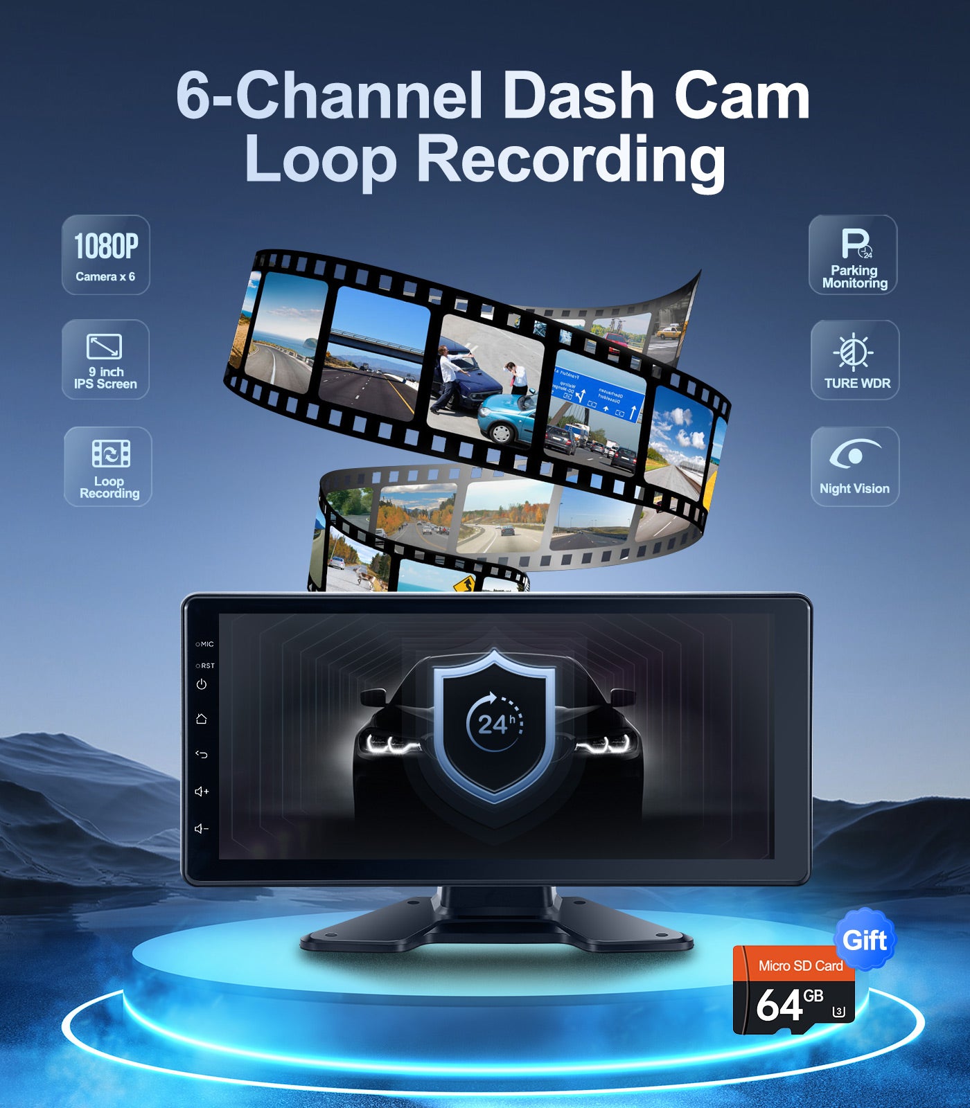 10.33"Touch Screen 6-Channel 1080P Dash Cam Backup Camera System