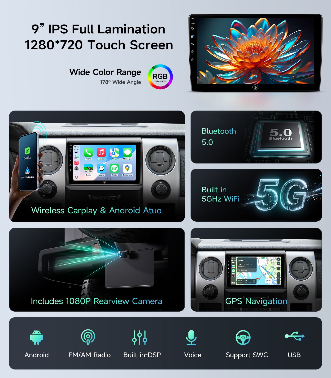 9" Android Car Radio Stereo for Ford F150 2009-2012 w/Wireless Car play and Android Auto