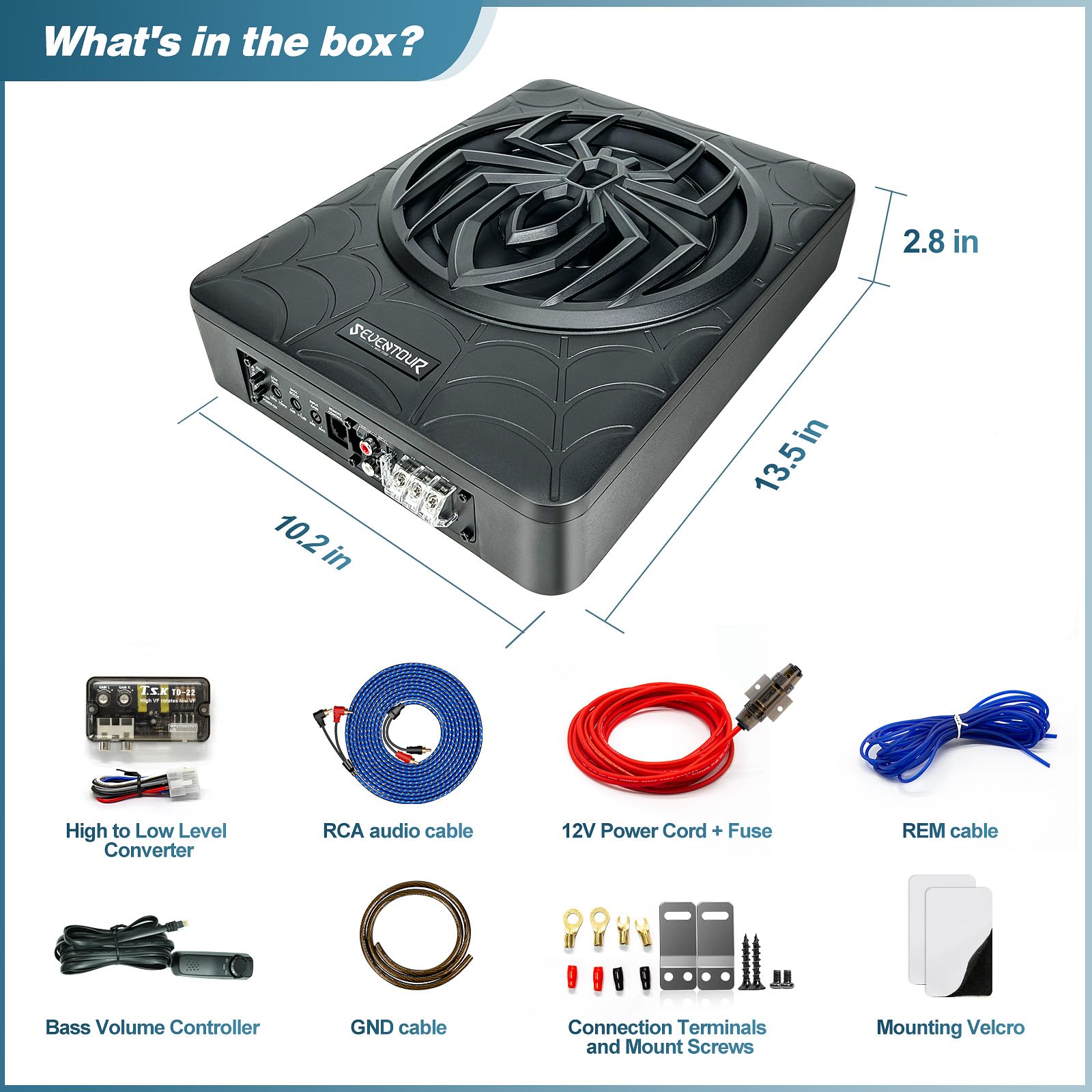 10" 1000W Slim Under Seat Powered Car Subwoofer