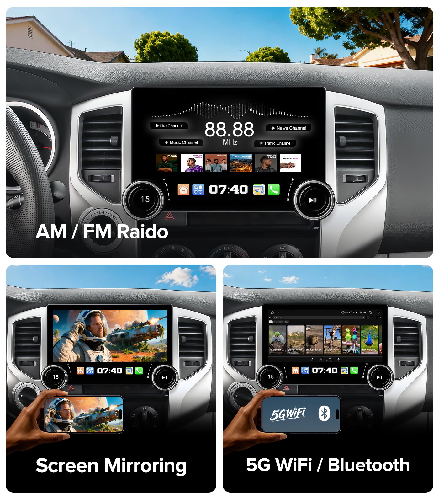 11.5" Dual Knob Car Radio Stereo for Toyota Tacoma 2005-2015