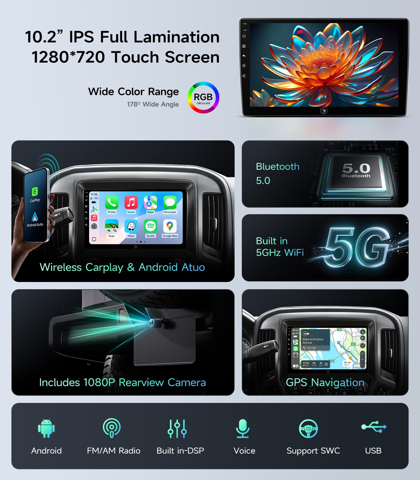 10.2"Full Touch Screen Car Stereo for Chevy Silverado & GMC Sierra 2014-2018
