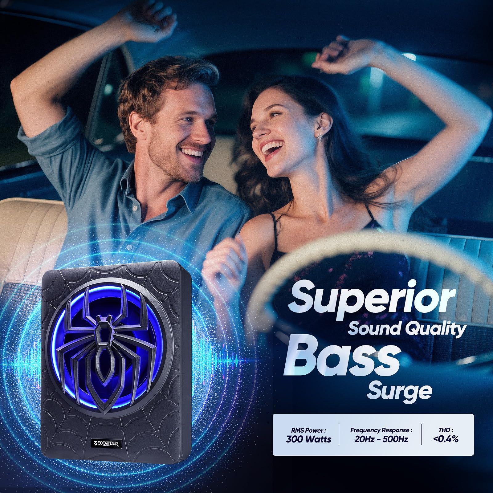 10" 1000W Slim Under Seat Powered Car Subwoofer