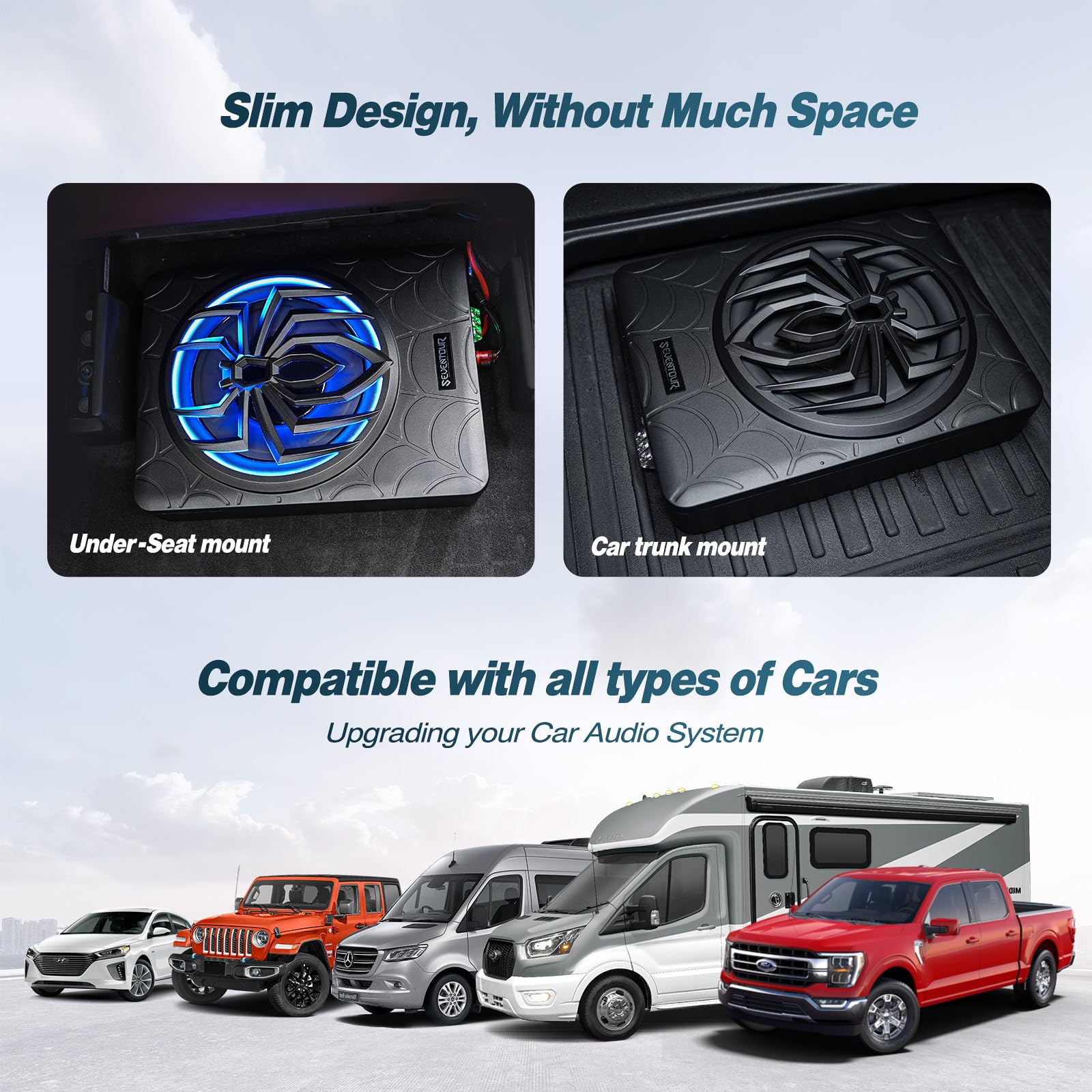 10" 1000W Slim Under Seat Powered Car Subwoofer