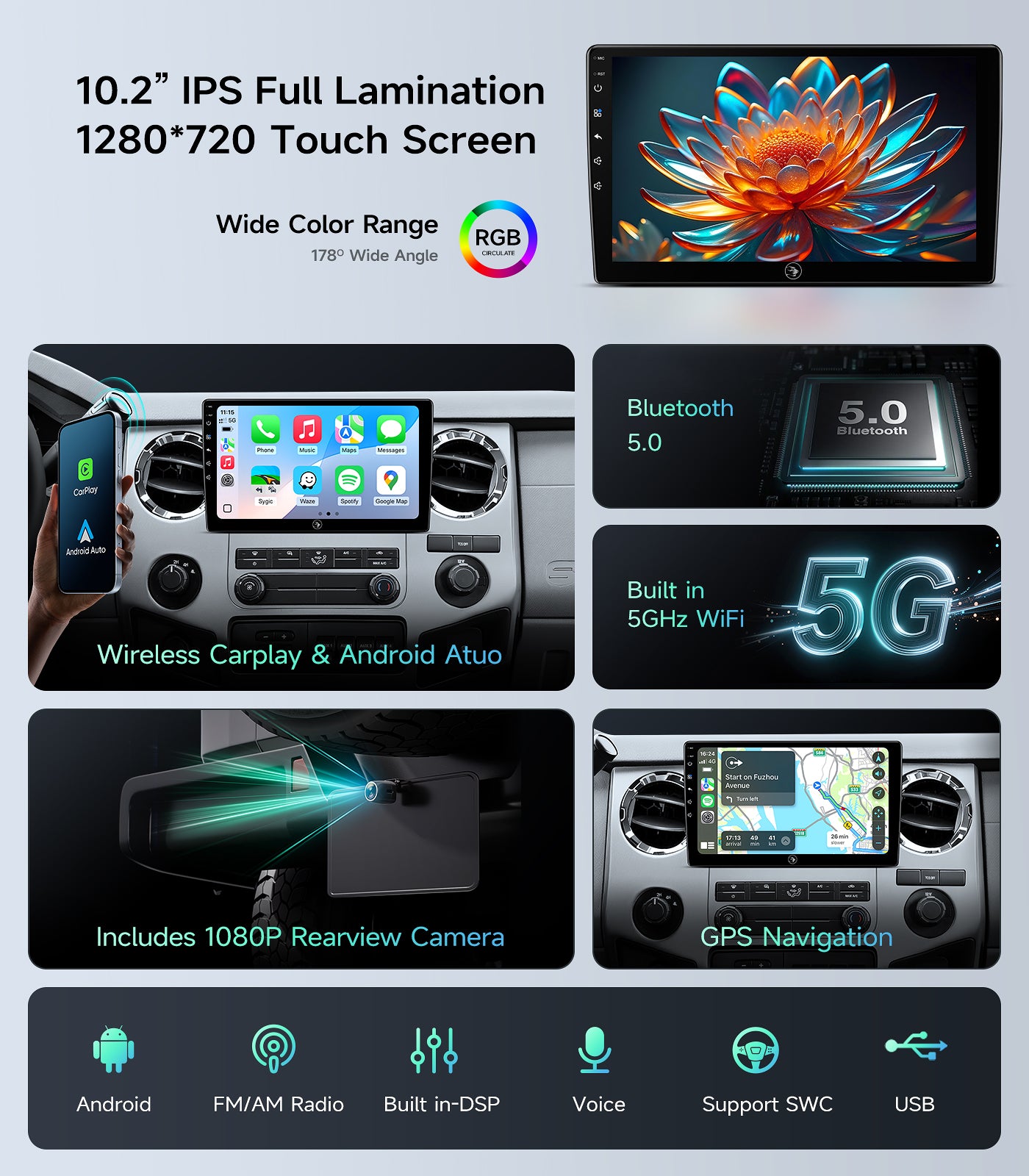 10"Full Touch Screen Car Stereo for Ford F150 (2004-2008) F250 / F350 / 450 / 550 (2008-2016) E150 / 250 / 350cargo / ECONOLINE Van (2009-2016) FOCUSFUSION (2005-2007)
