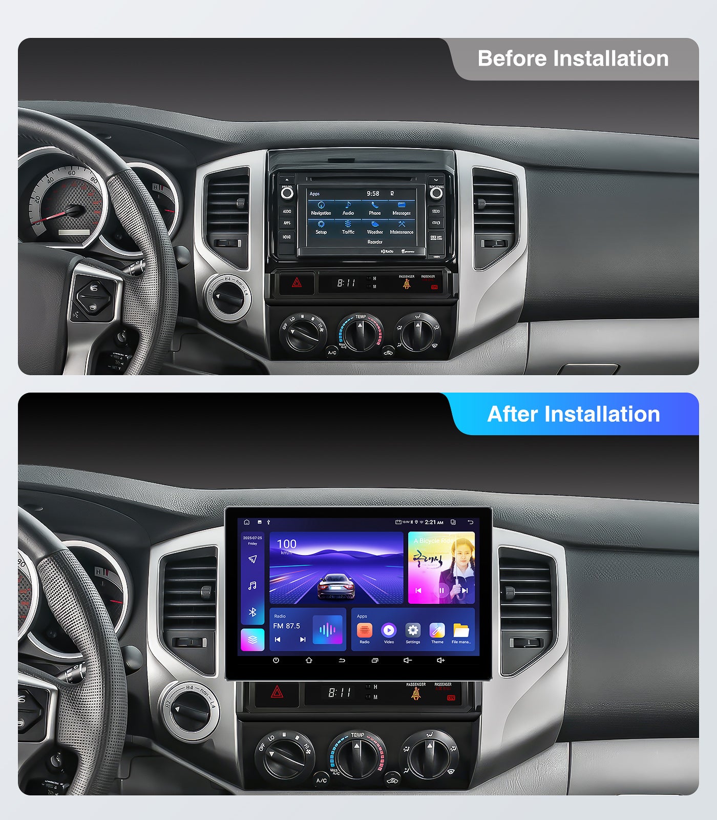 11.5'' Car Radio Stereo Upgrade for Toyota Tacoma 2005-2015 w/Wireless Car Play Android Auto