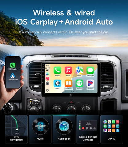 10.2" Car Radio Stereo for 2013-2018 Dodge Ram Pickup 1500 2500 3500 with Wireless Car play and Android Auto