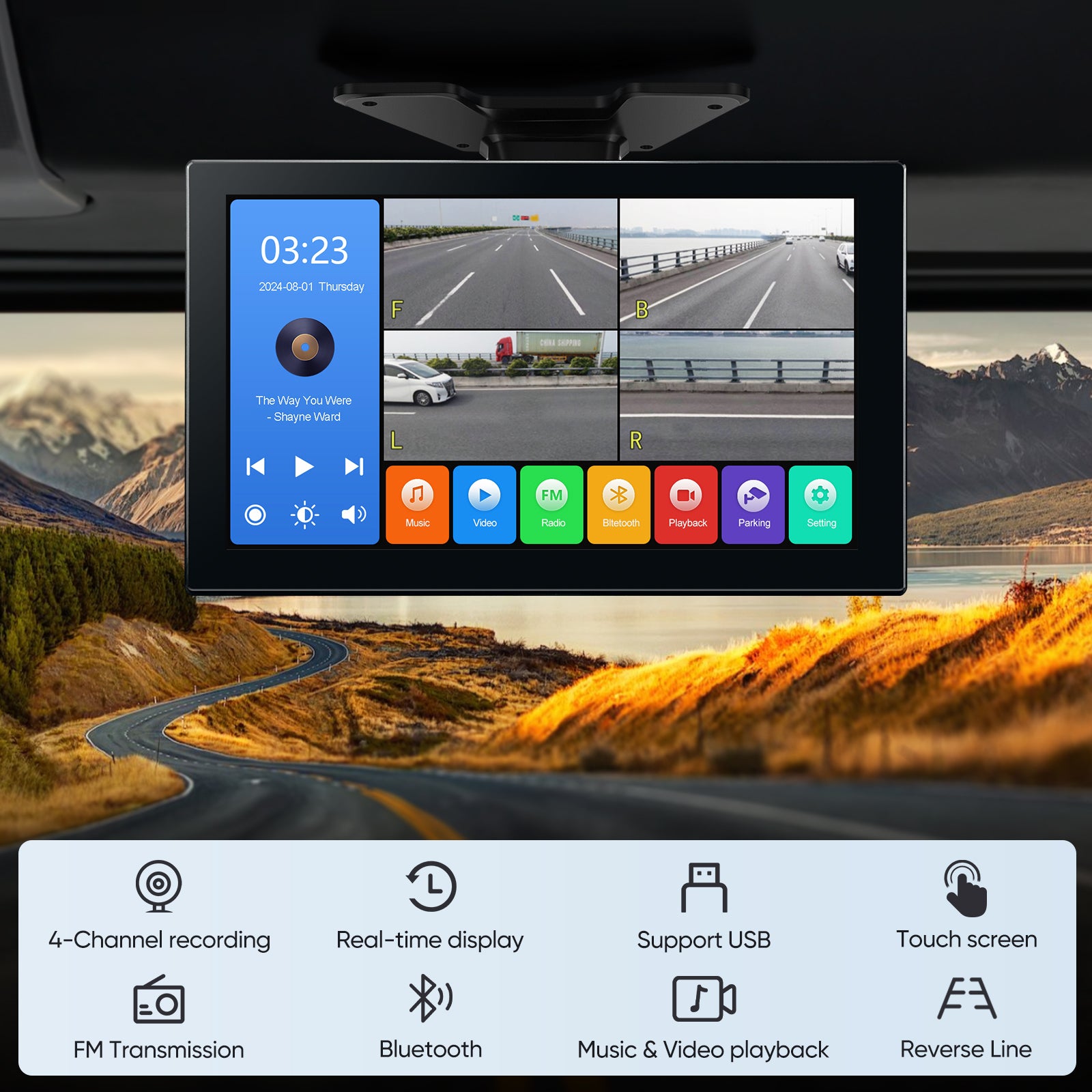 10.2"Touch Screen 4-Channel 1080P Dash Cam Backup Camera System