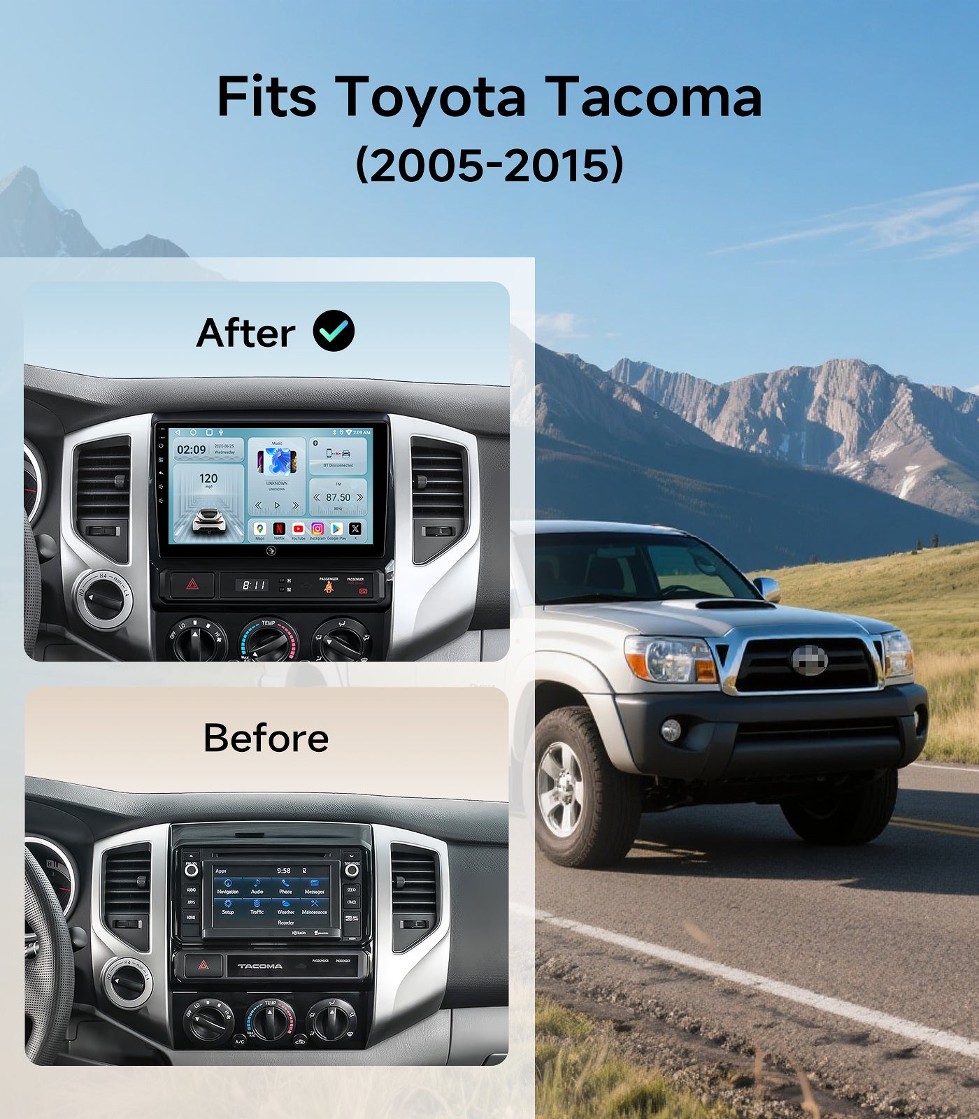 9" Android Car Radio Stereo for Toyota Tacoma 2005-2015 w/Wireless Car play and Wired Android Auto