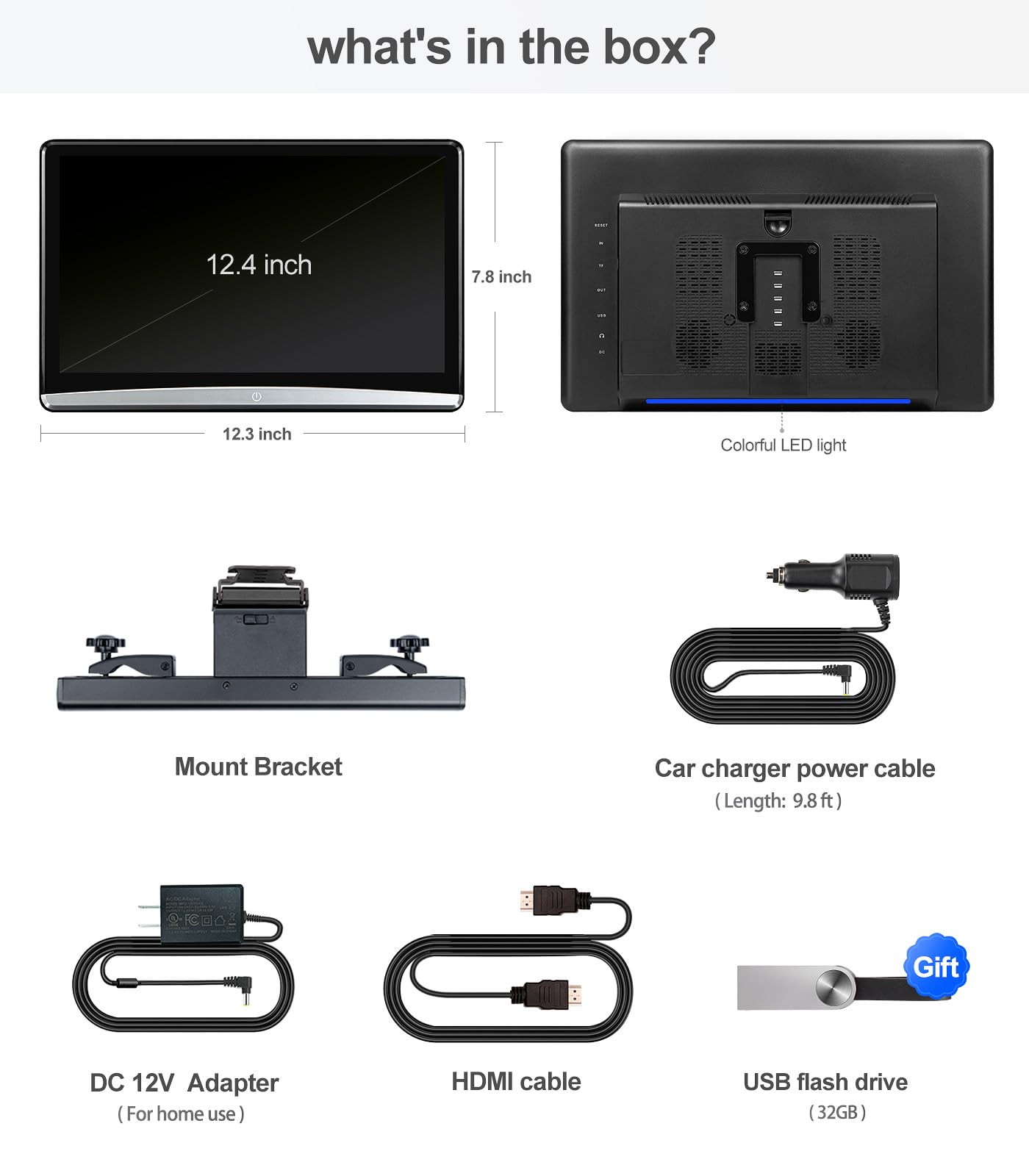 12.4" Android10 Car Headrest Monitor for Back Seat