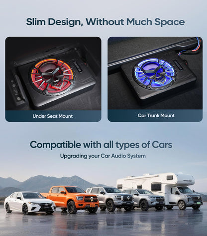 10" 1200W Slim Under Seat Powered Car Subwoofer