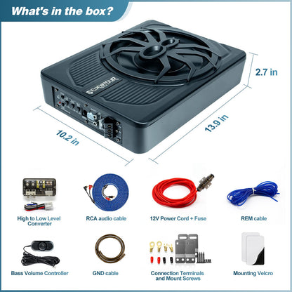 10" 800W Slim Under Seat Powered Car Subwoofer
