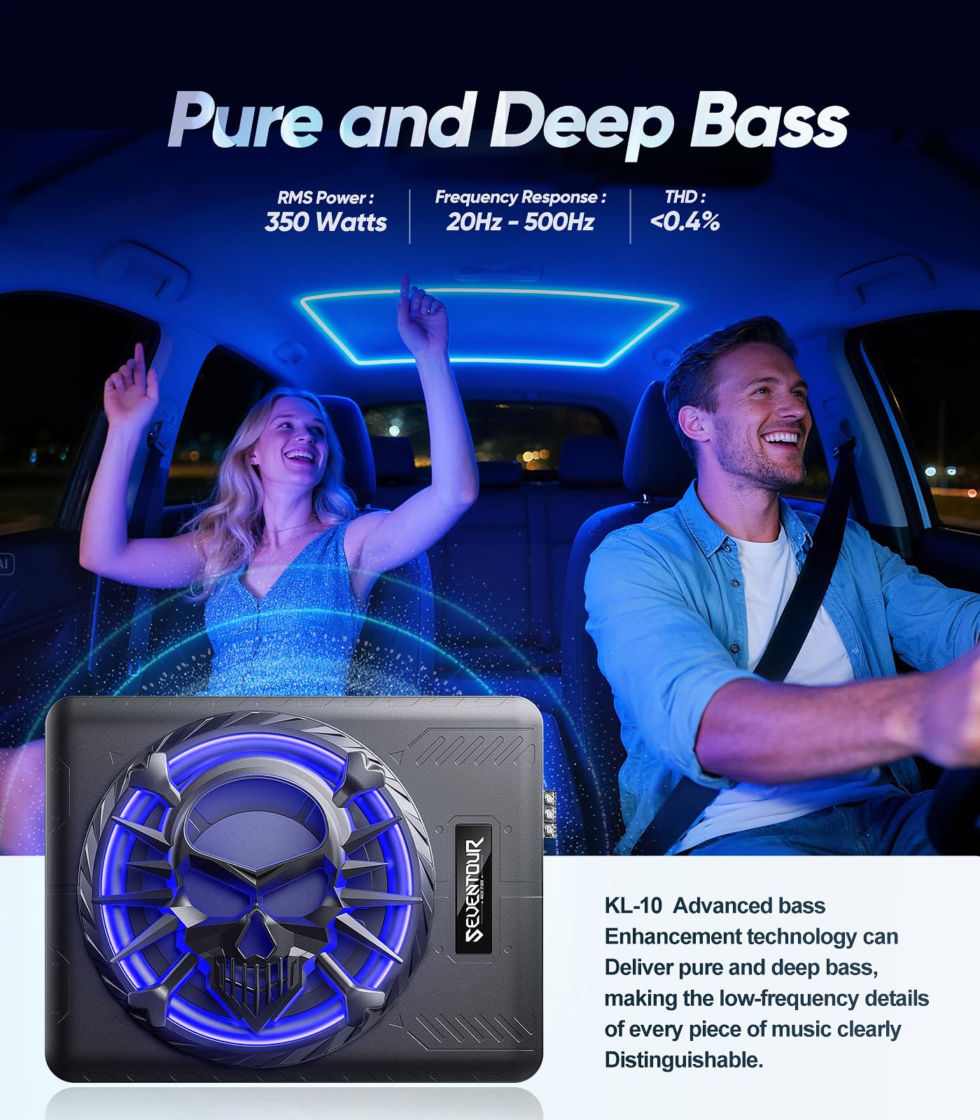 10" 1200W Slim Under Seat Powered Car Subwoofer