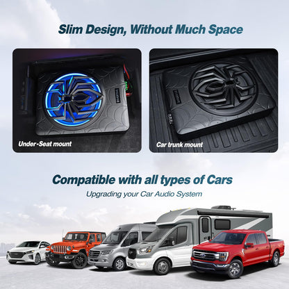 10" 1000W Slim Under Seat Powered Car Subwoofer