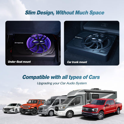 10" 800W Slim Under Seat Powered Car Subwoofer