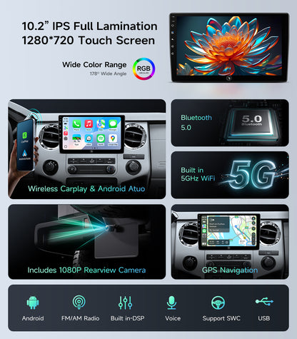 10"Full Touch Screen Car Stereo for Ford F150 (2004-2008)  F250 / F350 / 450 / 550 (2008-2016) E150 / 250 / 350cargo / ECONOLINE Van (2009-2016) FOCUSFUSION (2005-2007)