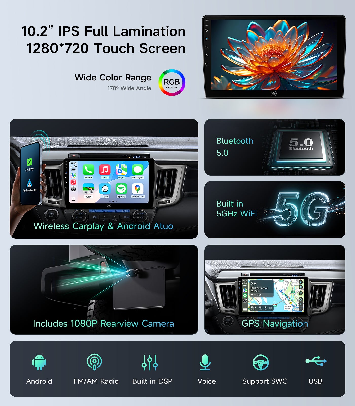 10.2" Android Car Radio Stereo for Toyota RAV4 2013-2018 w/Wireless Car play &Android Auto