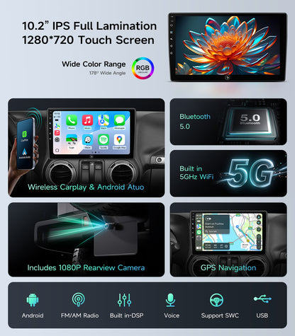 10.2"Full Touch Screen Car Radio Stereo for Jeep Wrangler JK Compass Grand Cherokee Dodge