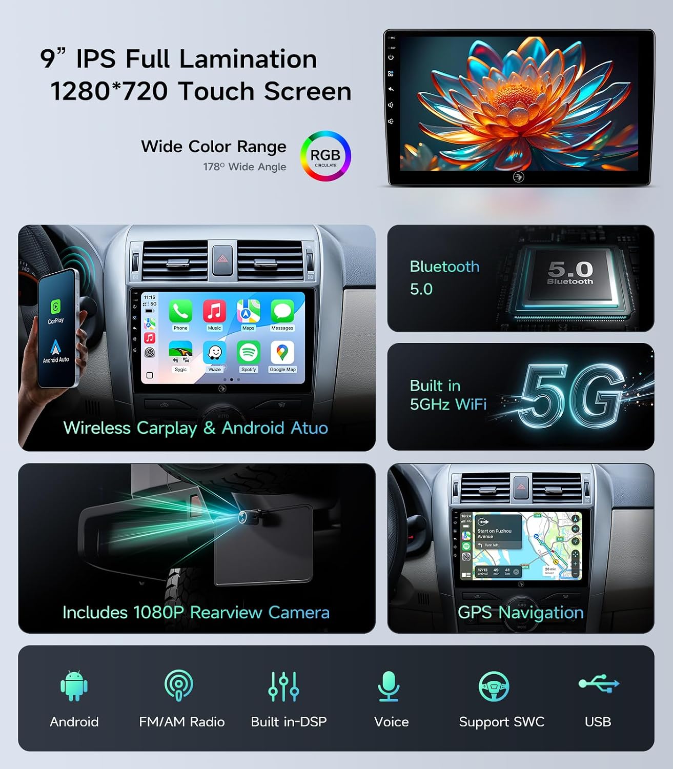 AINAVI 9" Android Car Radio Stereo for Toyota Corolla 2008-2012