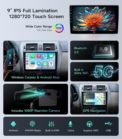 AINAVI 9" Android Car Radio Stereo for Toyota Corolla 2008-2012