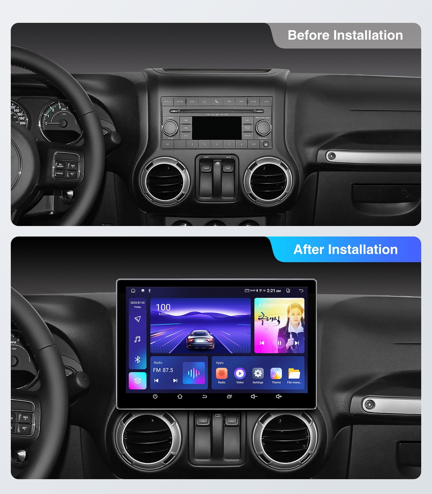 11.5 inch Car Radio Stereo for 2007-2018 Jeep Wrangler JK Compass Grand Cherokee 2009-2012 Dodge Ram 1500