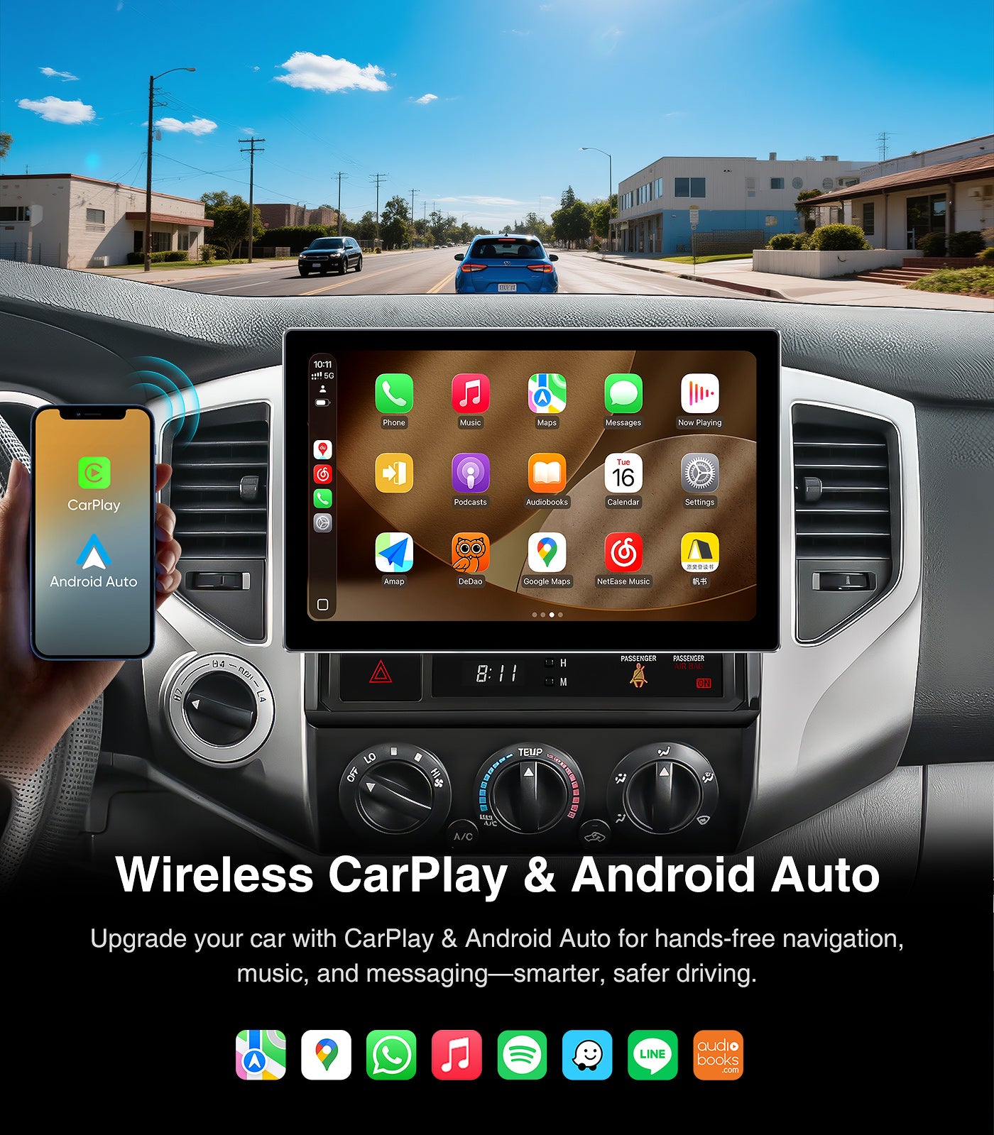 11.5'' Car Radio Stereo Upgrade for Toyota Tacoma 2005-2015 w/Wireless Car Play Android Auto